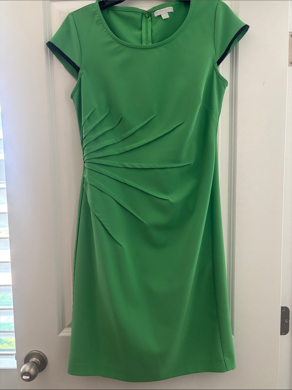 New York & Company Bright Green Cap-Sleeve Ruched Sheath Dress